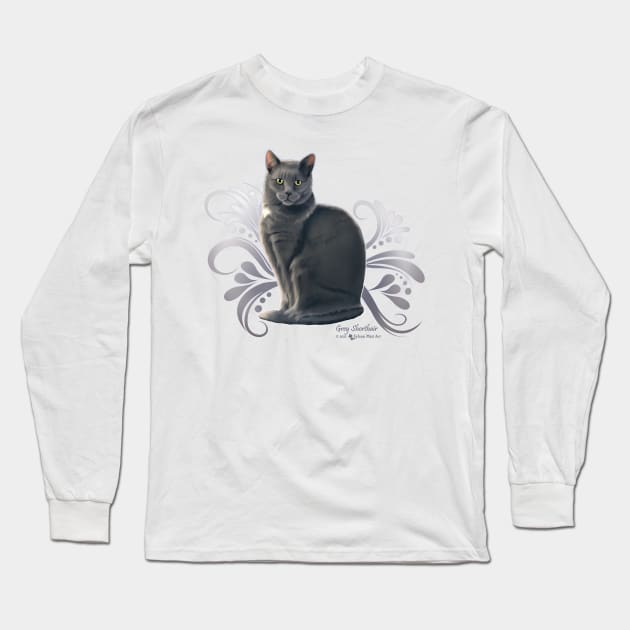 Grey Shorthair Cat Long Sleeve T-Shirt by Sylvanmistart